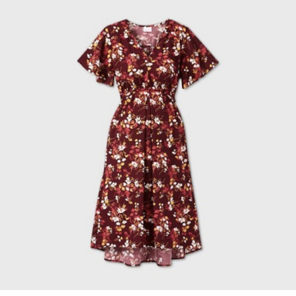 Floral dress maternity short sleeve midi length